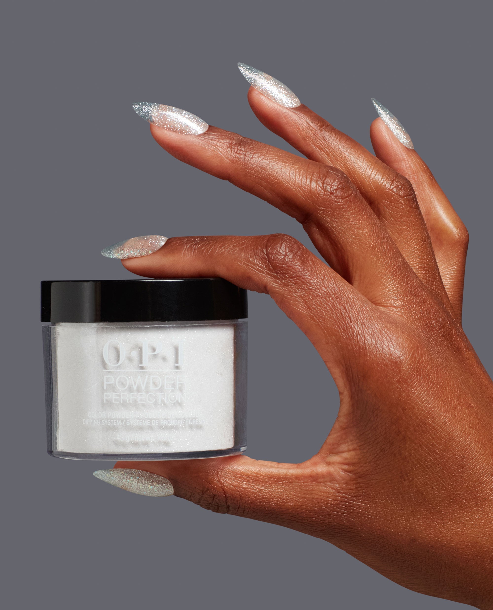 Optical Nailusion White Glitter Dipping Powder Hand and Jar