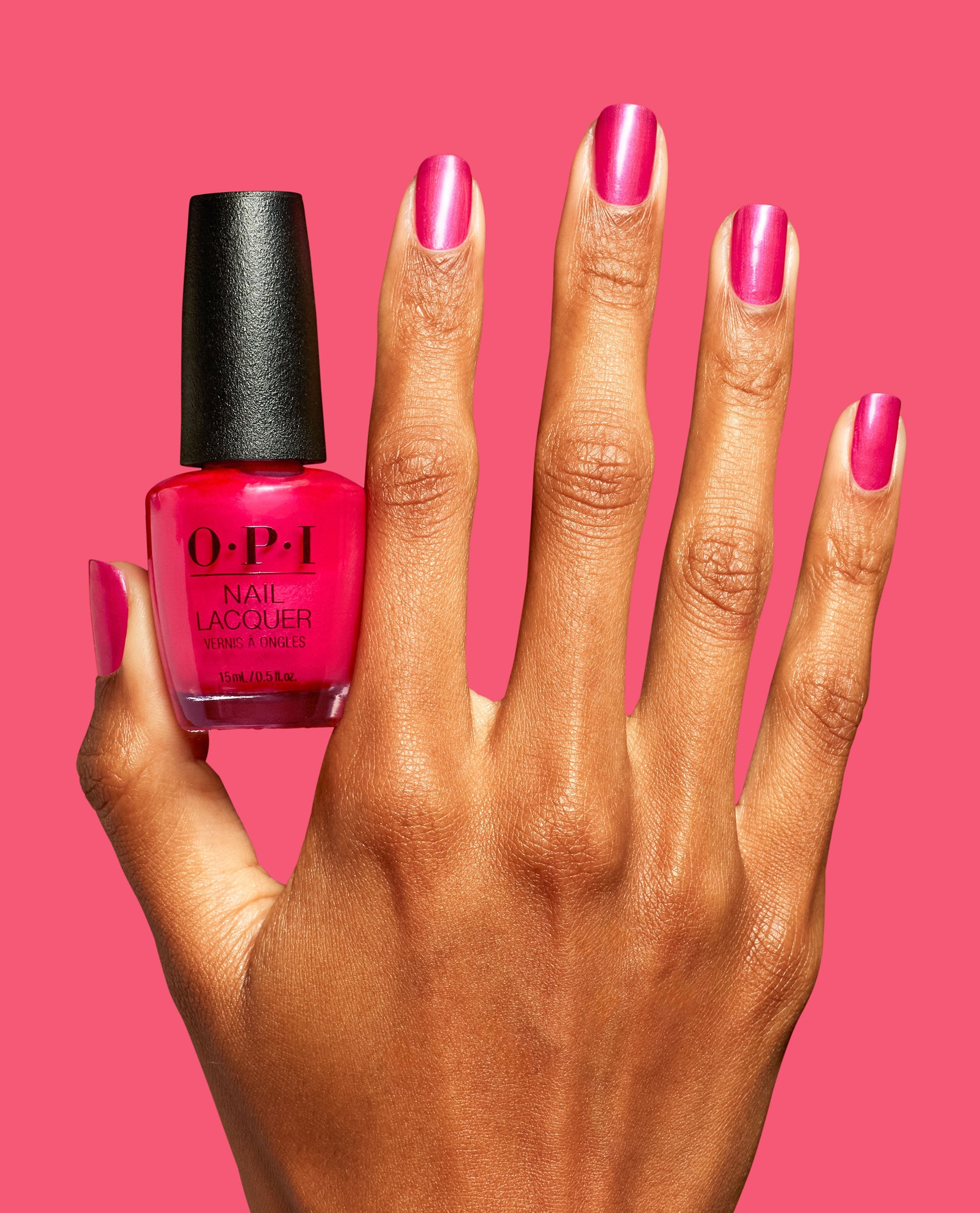 Pompeii Pink Hot Pink Shimmer Nail Polish Hand and Product