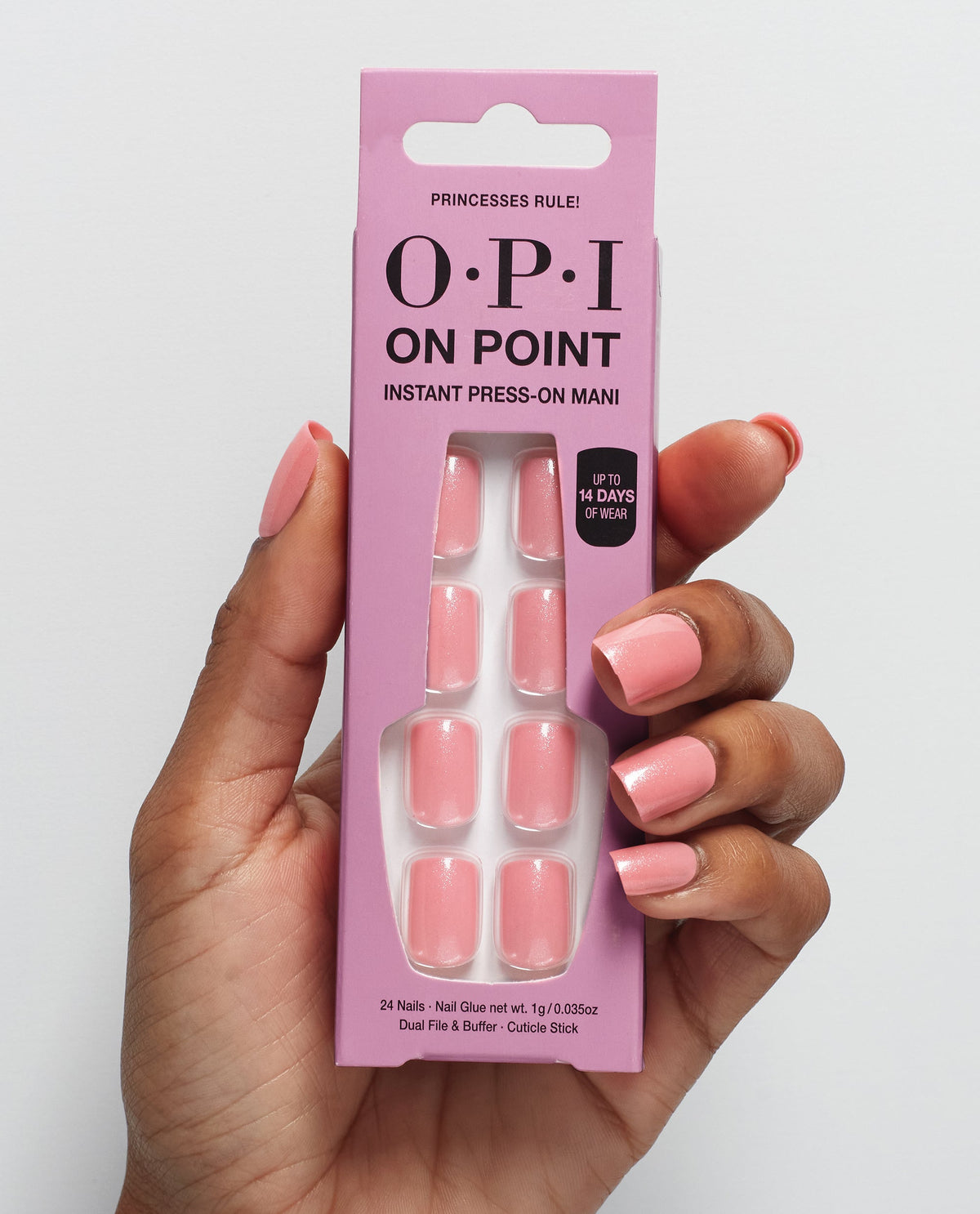 Princesses Rule! Pink Press-on Nails Hand & Product