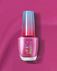 ASAPink RapiDry OPI nail polish gift set bottle standing upright, featuring iridescent rainbow logo and metallic pink shade with a blue-to-red gradient cap on a smooth magenta background, highlighting fast-dry manicure color.