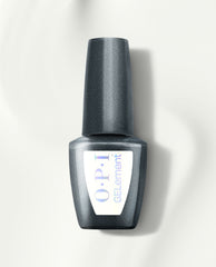 Snow AnGEL at-home gel nail polish bottle from OPI GELElement standing upright, featuring a shimmery dark gray finish and iridescent logo on a clean off-white background, ideal for a modern nail polish gift set.