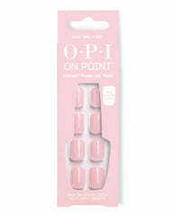 OPI Baby, Take a Vow On Point Instant Press-On Mani nail polish gift set showing 24 soft pink glossy press-on nails in a pastel pink box with white branding, promising up to 14 days of wear and including nail glue, file, buffer, and cuticle stick.