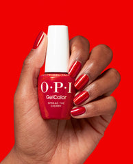 Spread the Cherry Red Gel Nail Polish Hand and Bottle