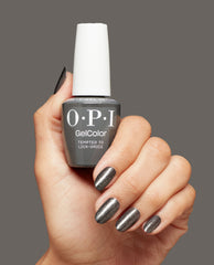 Tempted to Lick-orice Gray Gel Nail Polish Hand and Bottle