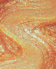#Virgoals OPI nail polish nail lacquer swatch swirling in close-up, showing a bright orange base packed with fine holographic glitter and shimmer that reflects gold, green, and silver sparkles across the glossy fluid surface.