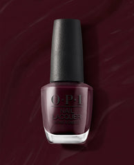 OPI nail polish bottle of “Yes, My Condor Can-do!” nail lacquer standing upright, showing a deep plum-wine shade with a black textured cap against a matching burgundy background for a bold, elegant manicure look.