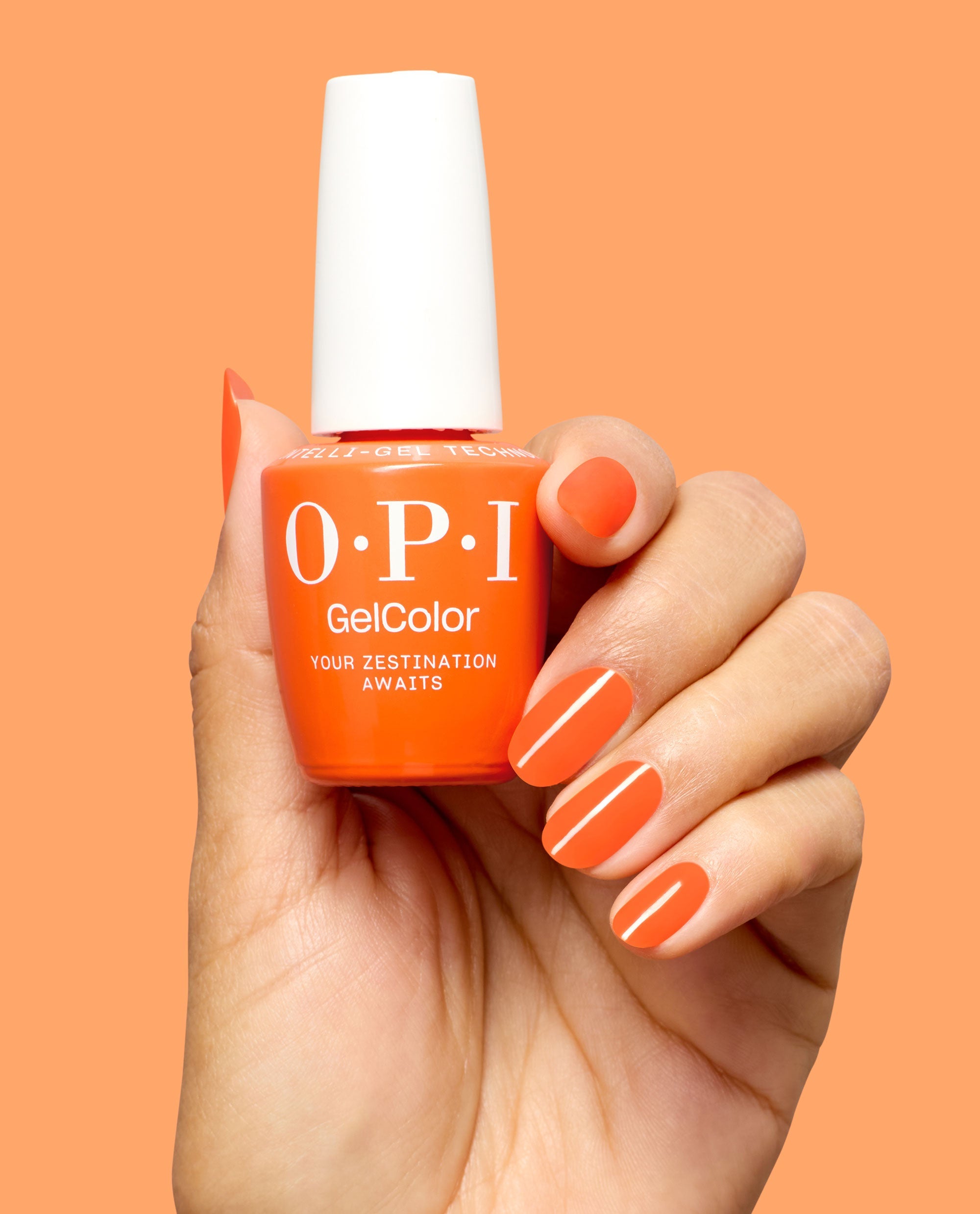 Your Zestination Awaits Zesty Orange Gel Nail Polish Hand and Product